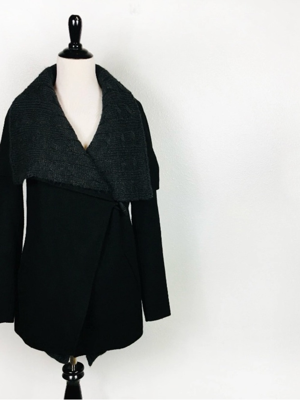Mackage Coat Wool Alpaca Blend Black Gray Cable Knit Layered Button Jacket Sz XS